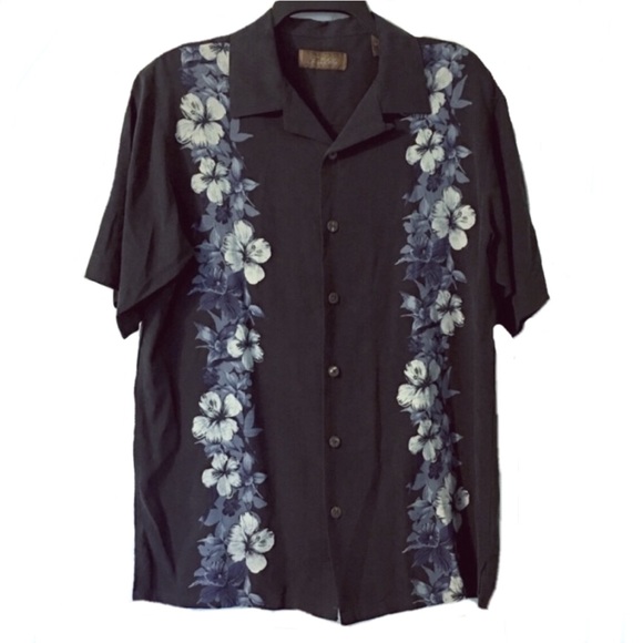 Tasso Elba Mens Tropical Silk Button Up Shirt